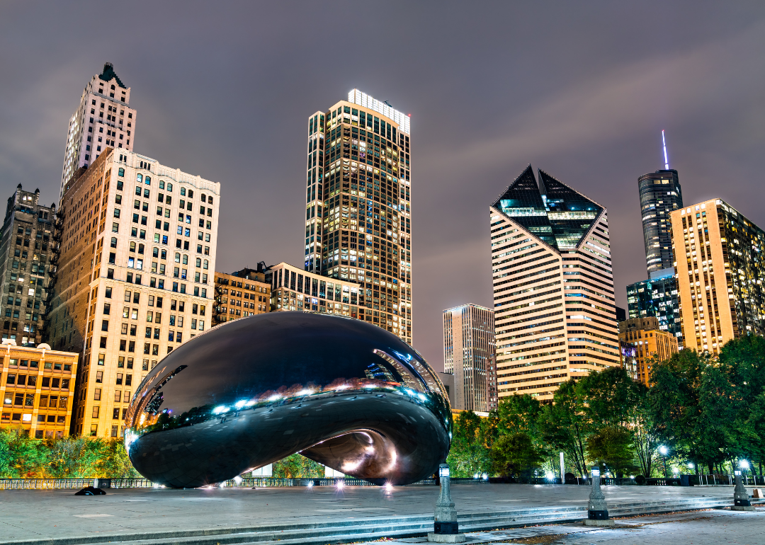 The Bean in Millennium Park as seen at night.